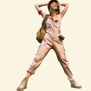 Free People Fast Track Jumpsuit Utility Coverall Small Acid Wash ✨